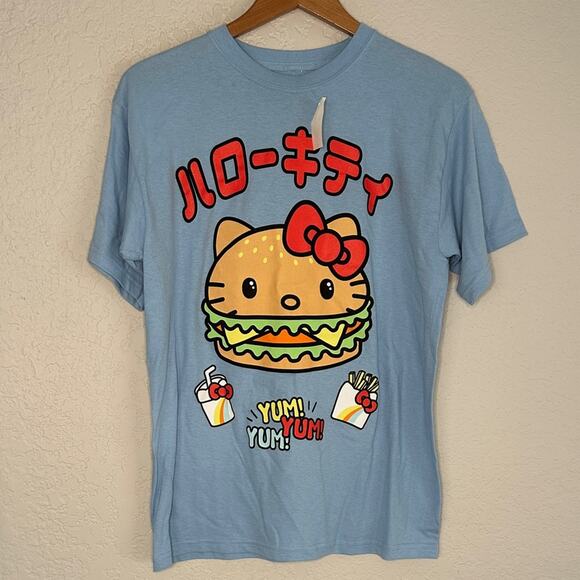 Sanrio Tops - NEW Hello Kitty Burger Blue Graphic T-Shirt Sanrio Yum Size XS Oversized